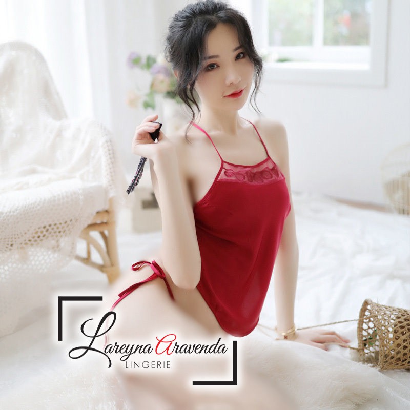 Set Lingerie + Celana Dalam Seksi Model Sweet Red Apron LG336