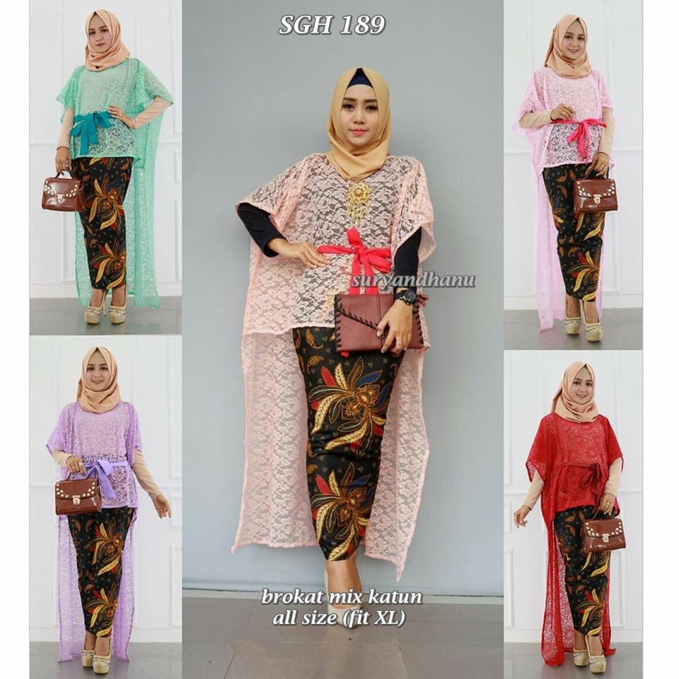SGH 189 BAJU BATIK WANITA SETELAN ROK sepan DAN LONG BLUS brokat RnB pakaian muslim