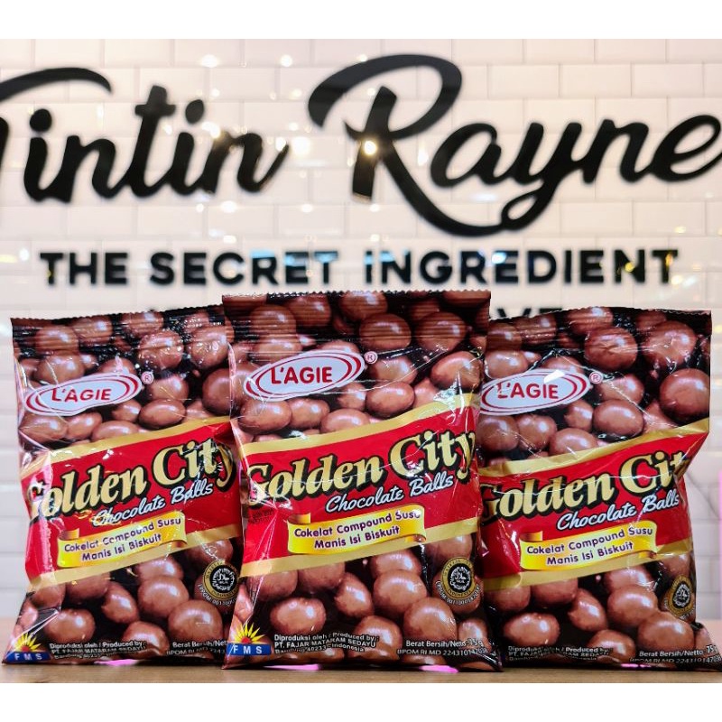 

Lagie Golden City Chocolate Balls 75gr Cokelat Compound Susu Manis isi Biskuit