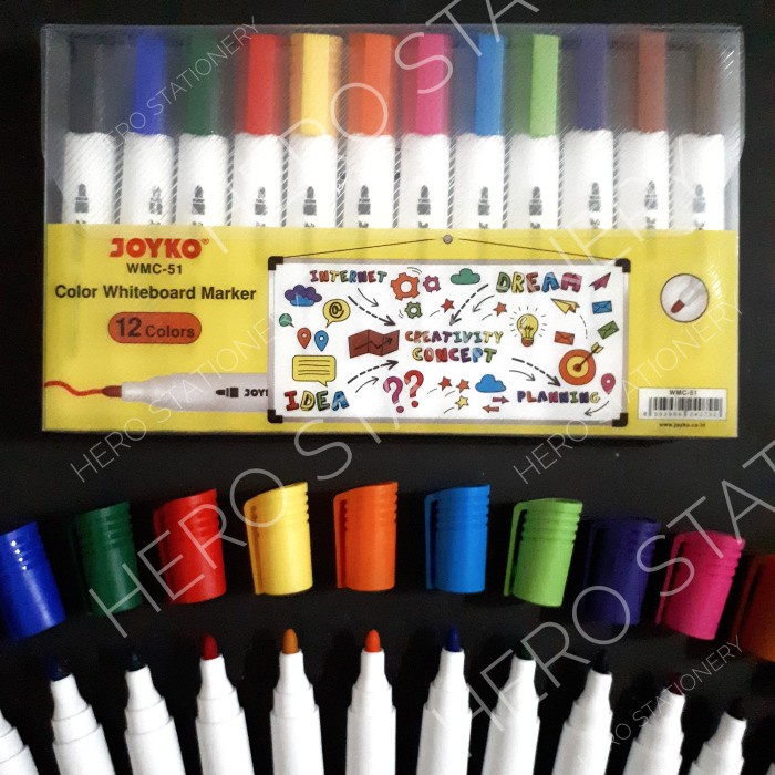

Hot Sale Color Whiteboard Marker Spidol Jumbo Joyko Set 12 Warna Wmc-51 Gilaa!!!