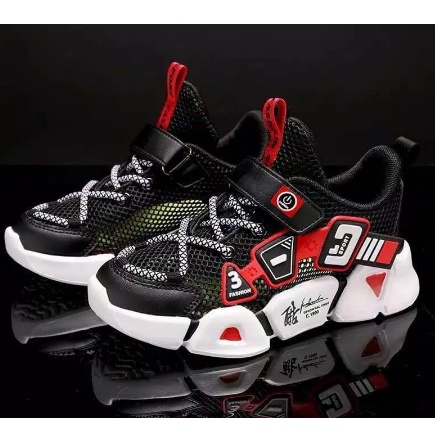 [hitam] Ganzila Sepatu Anak Sport Non LED Sneaker Anak Size 21-30 Usia 1-5 Tahun