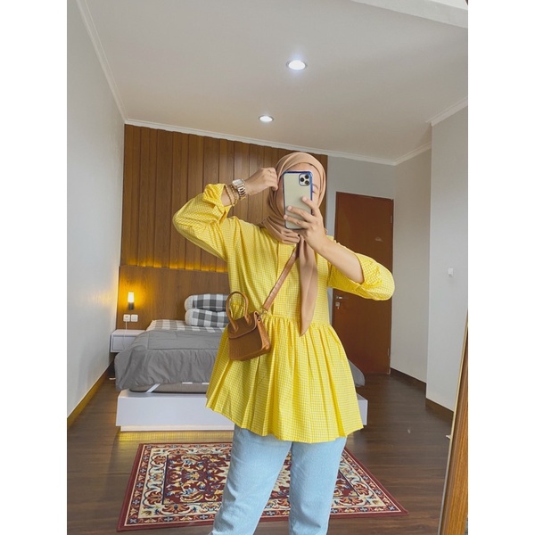 Baby Top Kotak Kuning Katun Busui Friendly