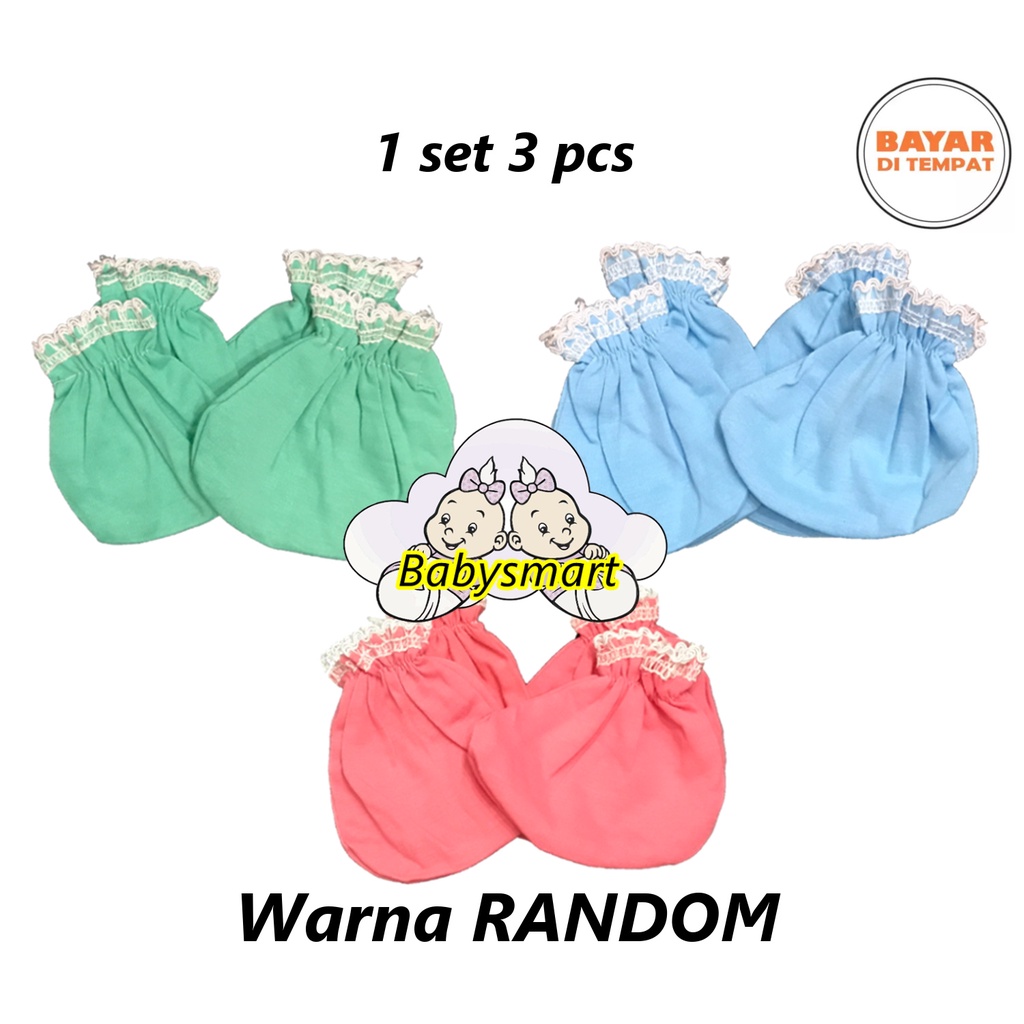 Babysmart - 3 Set Sarung Tangan dan Kaki Bayi STK New Born (NB) Bahan Katun