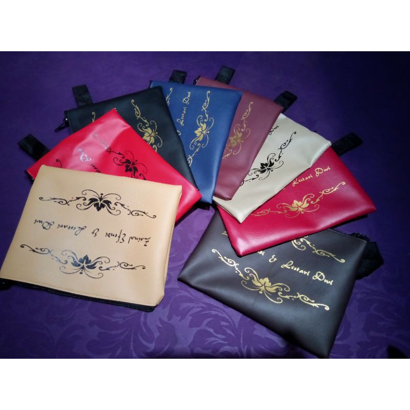 souvenir pouch sablon pernikahan bahan kulit