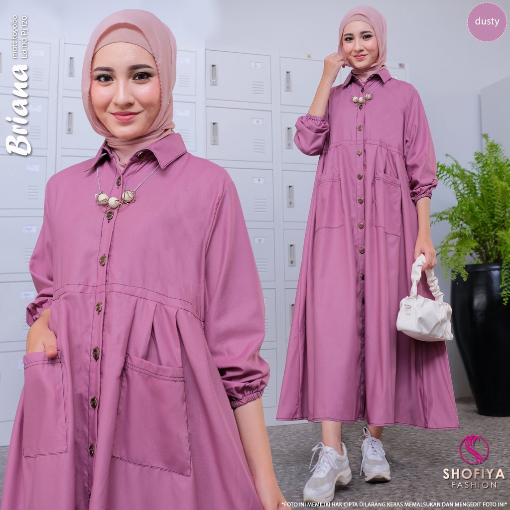 BRIANA MIDI DRESS CANTIK DAN CASUAL ORIGINAL SHOFIYA FASHION BAHAN KATUN TOYOBO TEBAL HALUS DAN NYAM