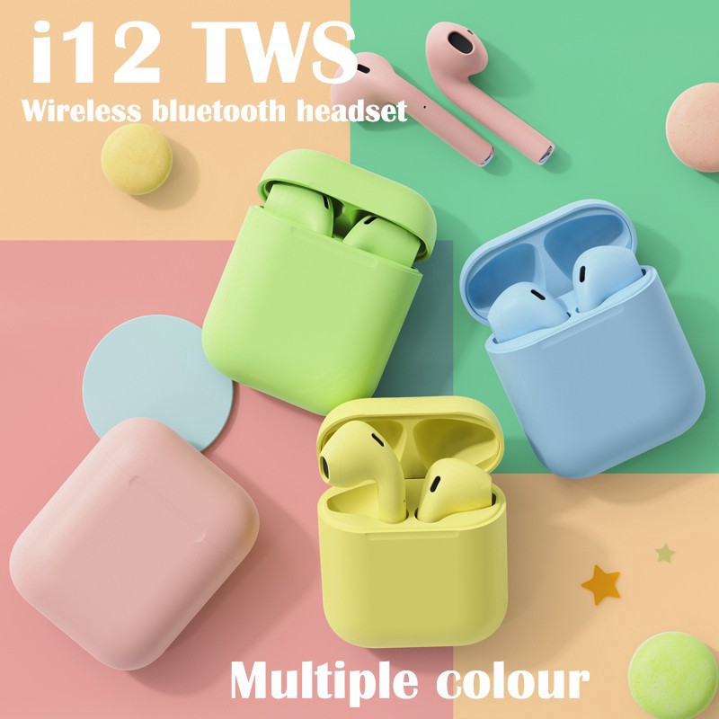 Headset Bluetooth Inpods 12 Macaron Murah Warna Warni Macaron Earphone Wireless Tanpa Kabel Lucu Unik Imut