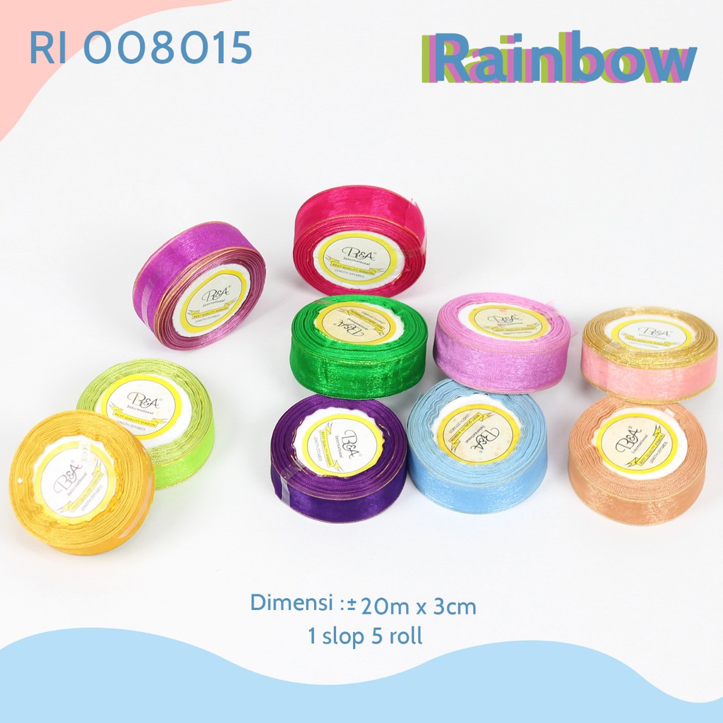 Pita Roll Organdi Polos Rainbow RI008015 - 10 Pilihan Warna
