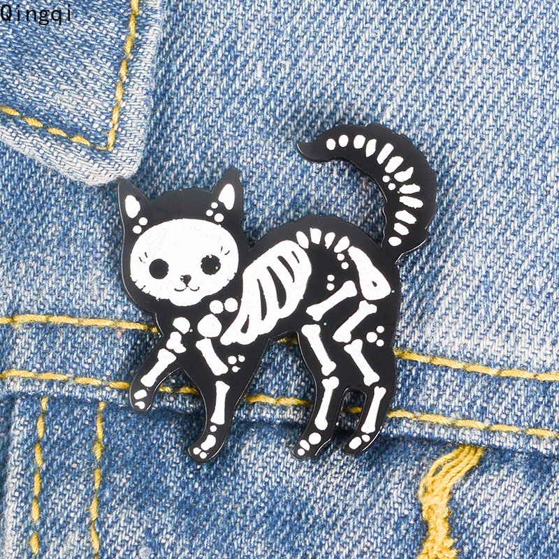 Bros Pin Enamel Bentuk Kucing Hitam Gaya Gothic Untuk Aksesoris