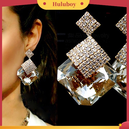 Hu Hu Hu Hu Hu Alat Bantu Pasang Kacamata♡ Anting Tusuk Gantung Bentuk Kotak Besar Hias Berlian Imitasi Untuk Wanita