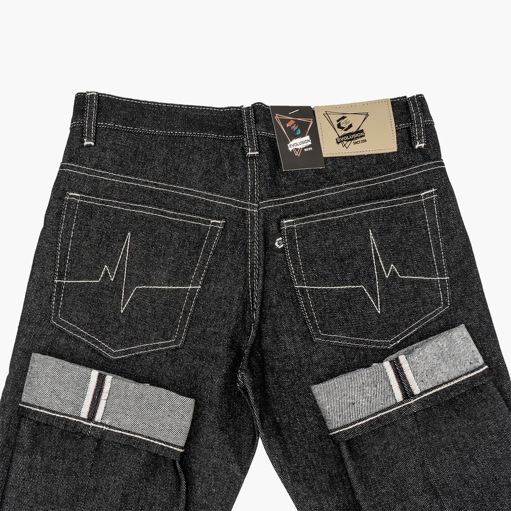 Celana Selvedge Pria selvedge denim besar celana besar celana jumbo 33-38 denim selvedge evolusion celana jeans selvedge pria celana selvedge black indigo