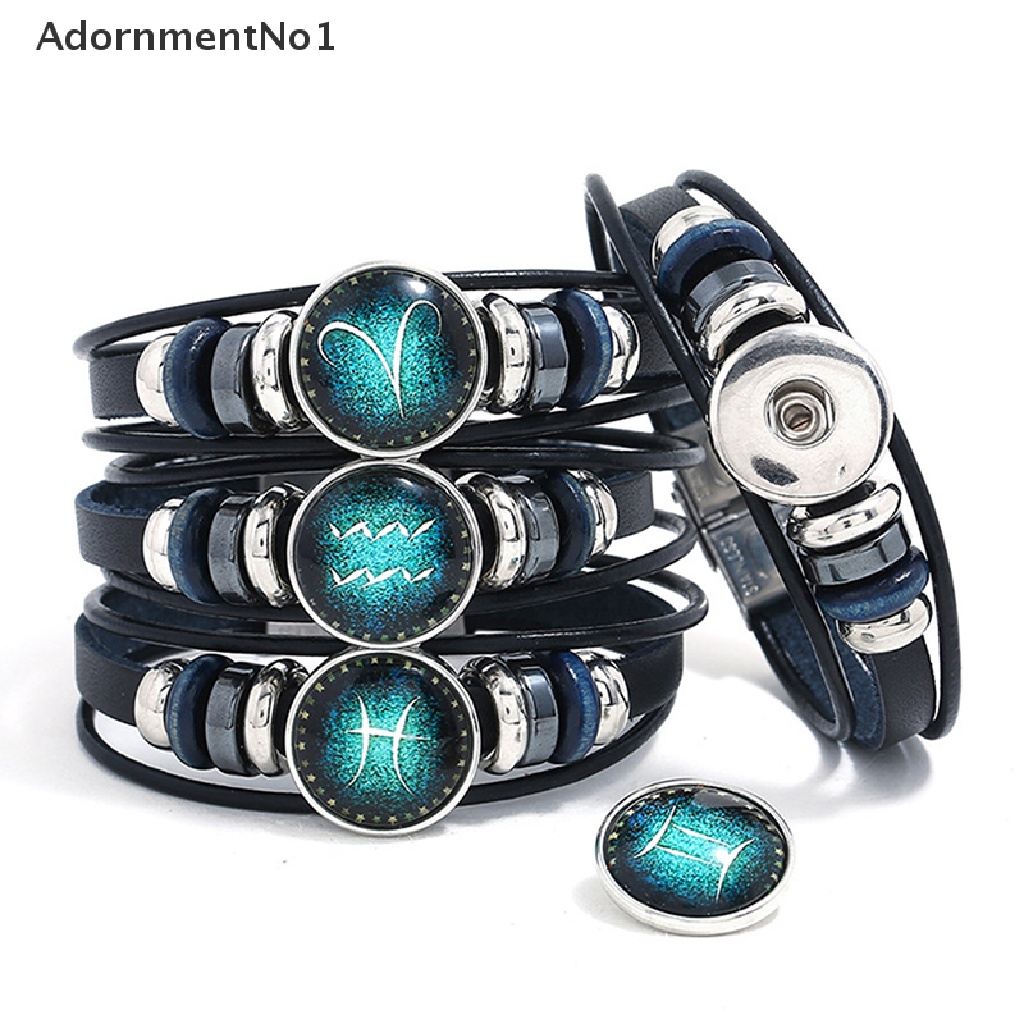 (AdornmentNo1) Gelang Tangan Kulit Motif 12 Rasi Bintang Zodiak Gaya Retro Untuk Wanita Charms