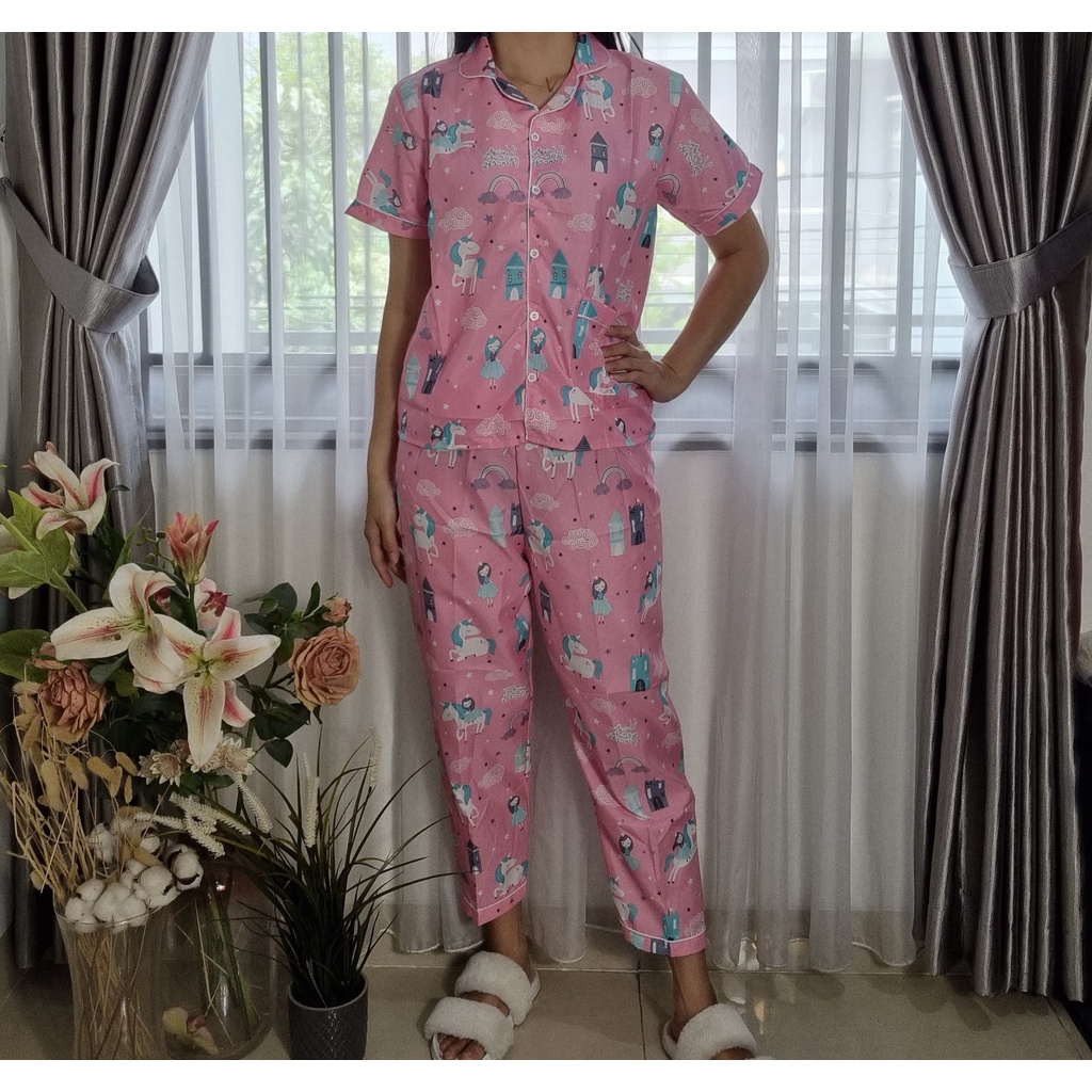 VIBELLECP - CP Vibelle shop grosir baju tidur piyama karakter fashion murah wanita-CP UNICORN GIRL PINK