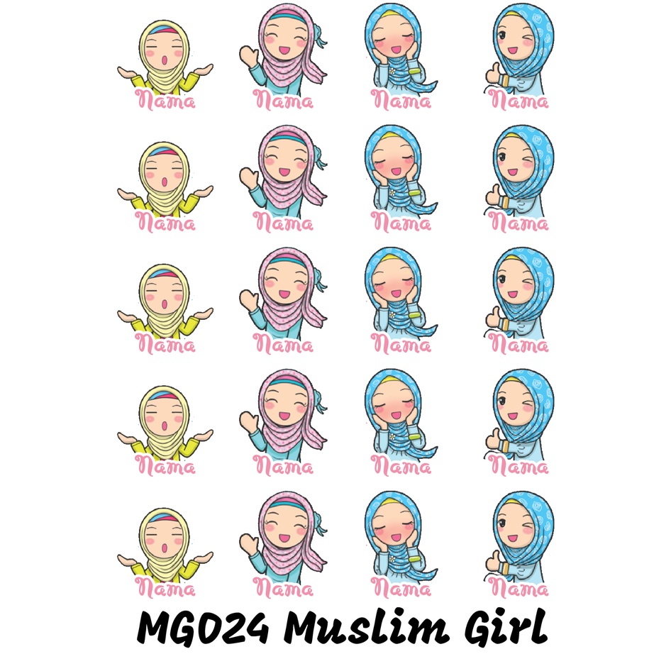 

Sticker Nama Cutting Label Waterproof Tahan Air Muslim Girl 24 (MG024)