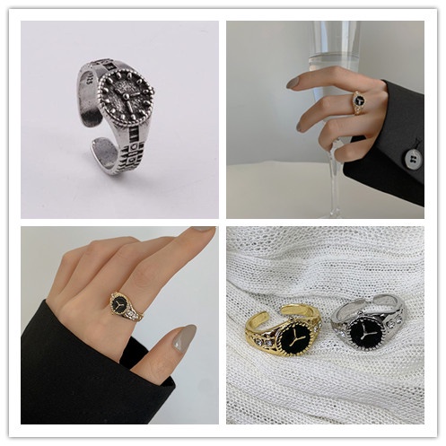 Cincin Model Terbuka Desain Jam Gaya retro Kreatif Adjustable Untuk Priawanita