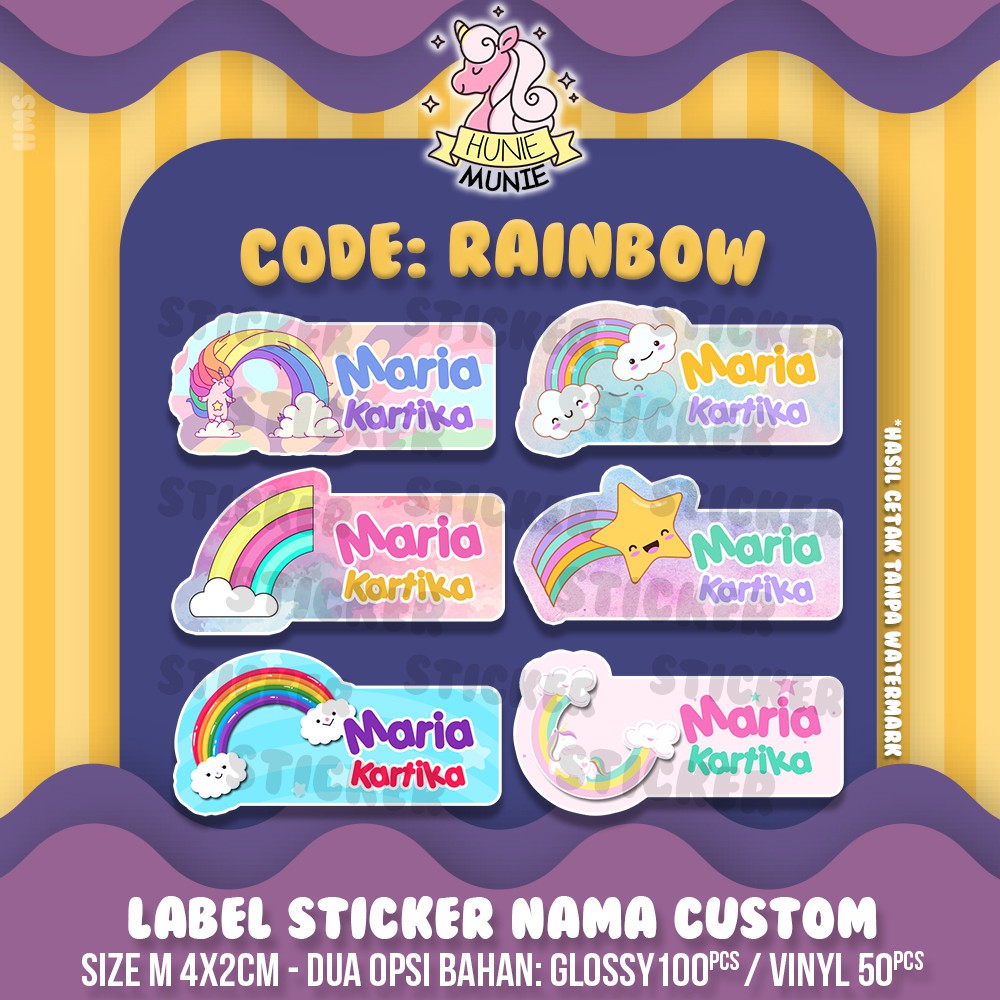 Sticker Label Nama Custom Cute Rainbow 100pcs Stiker Shopee Indonesia