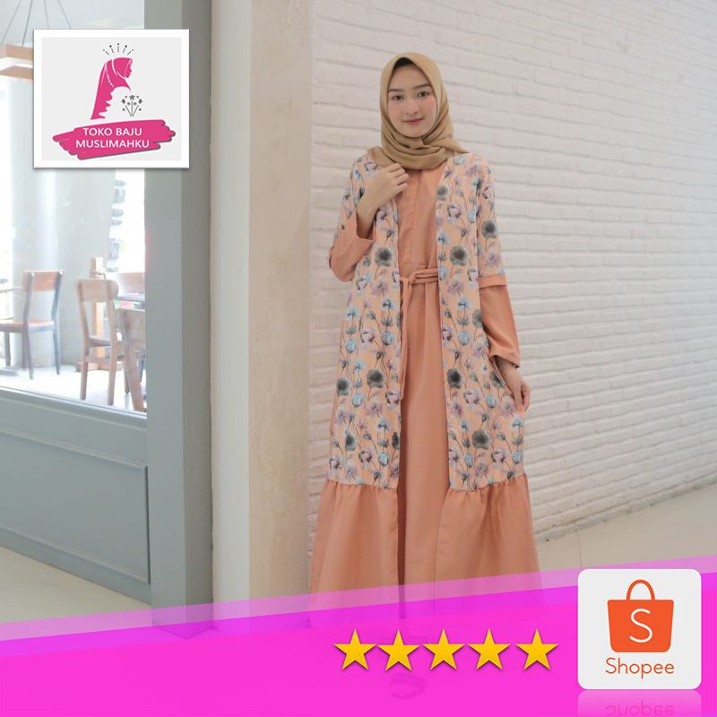 [✅COD] Fashion Gamis Amna Peach  / Muslimah  / Motif / Busui / Murah / Promo Premium • Toko Baju