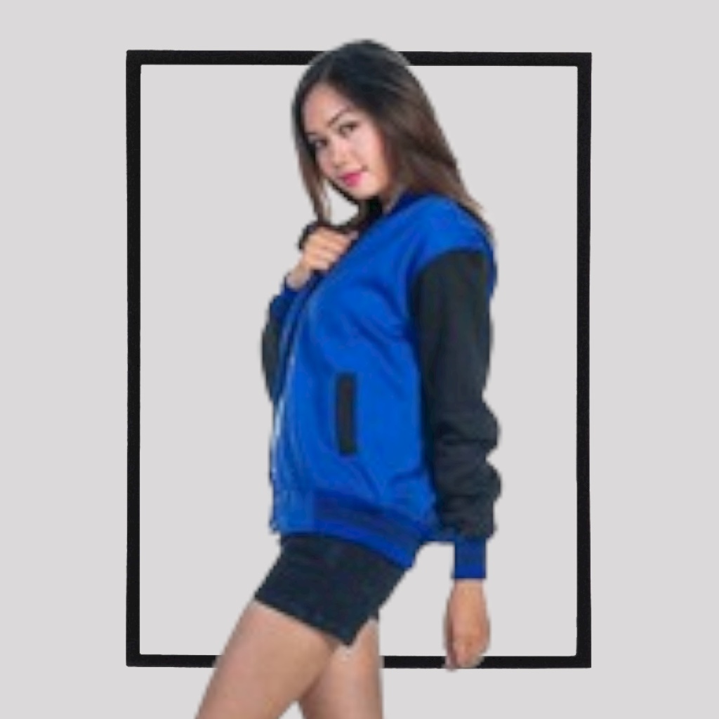 Jaket Pria Wanita Baseball Biru Benhur - Hitam Polos Unisex