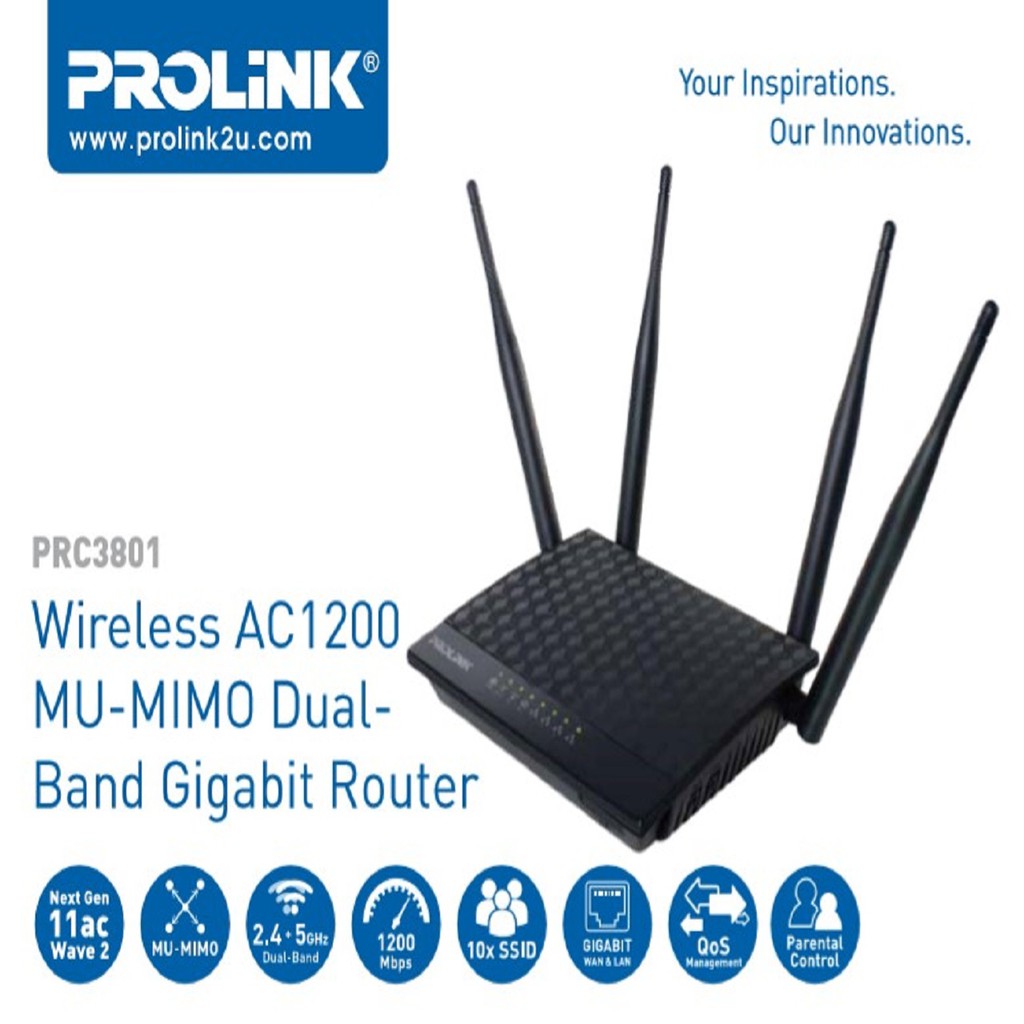 PROLINK PRC3801 Wireless AC1200 Dual-Band Gigabit Router