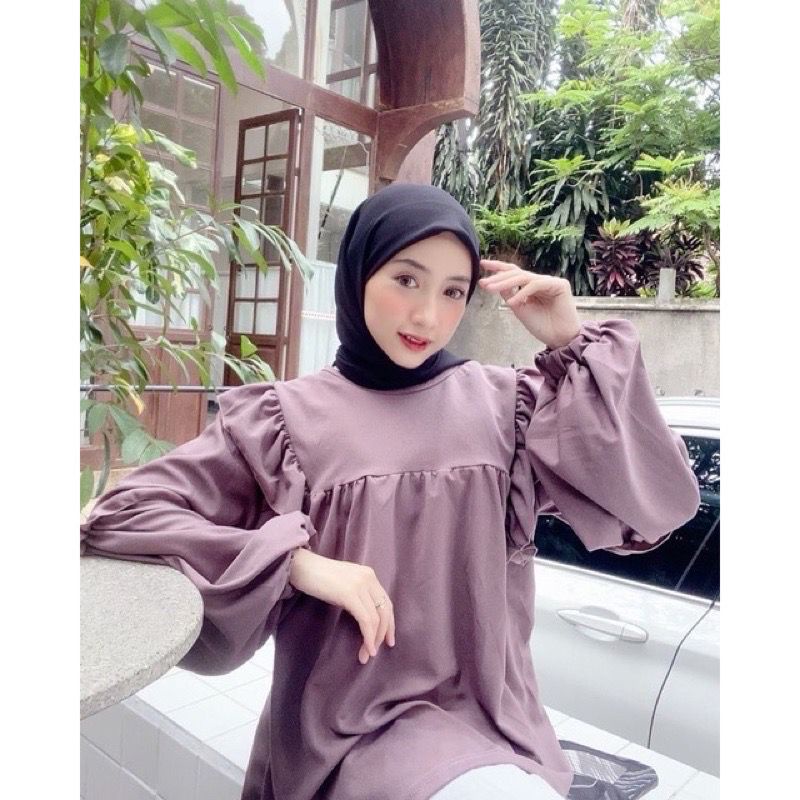 1KG MUAT 5PCS | BRENA BLOUSE RUFFLE LENGAN SUPER BALON AIRFLOW CRINKLE HITS OOTD SELEBGRAM FASHION GROSIR WANITA TERMURAH