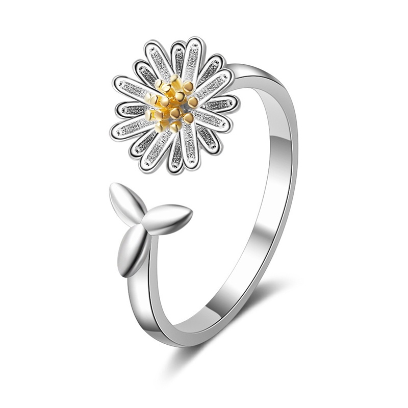 Cincin S925 Silver Gold-Plated Desain Bunga Daisy Gaya Korea Untuk Wanita