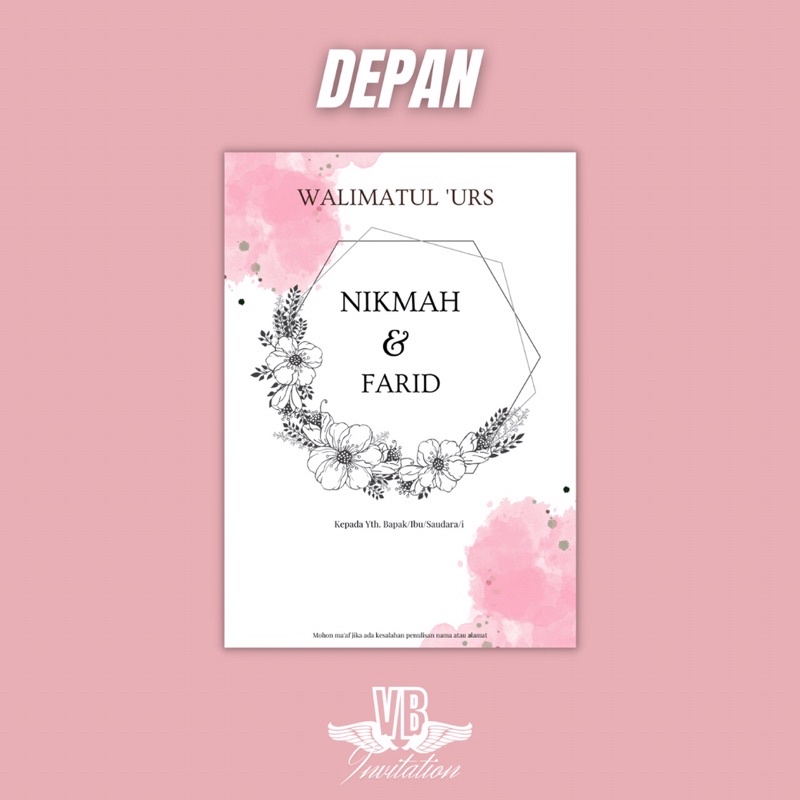 UNDANGAN WEDDING UNDANGAN RUSTIC FLOWER PINK UNIK KERTAS MEWAH ELEGAN MURAH CANTIK UK 13 x 20