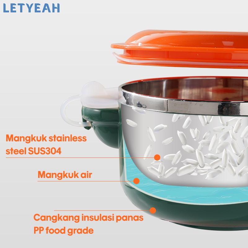 letyeah Mangkok makan anak stainless 450ml /mangkok makan bayi anti tumpah