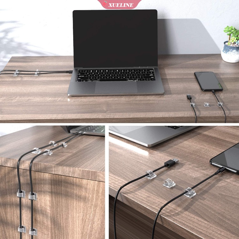 10pcs Klip Organizer Kabel Power Dengan Perekat Warna Hitam Untuk Mobil