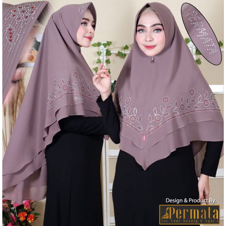 Khimar 2 Layer ceruty Payet Swarovski Bunga Merah