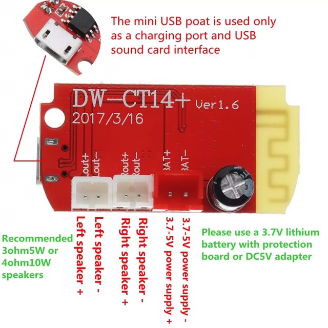 Audio Amplifier DC 3.7V 5V 3W DIY Bluetooth Speaker Musik modul MICRO USB