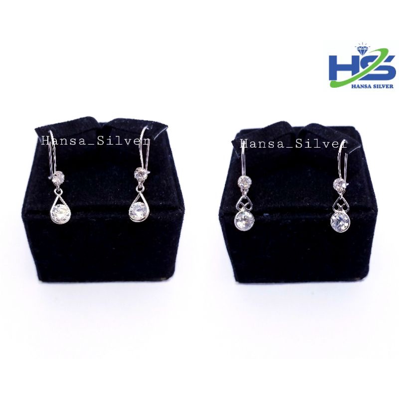 Anting Wanita Perak Asli Silver 925 Lapis Emas Putih Model Desi Agogo Batu Putih - Anting Wanita Anti Karat