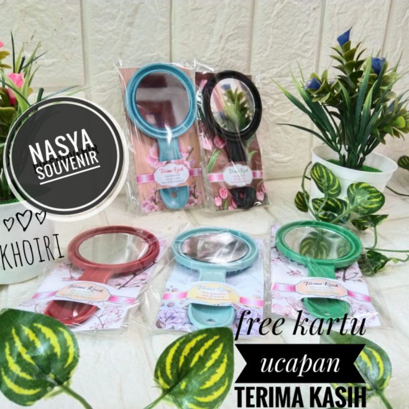 Souvenir kaca Gagang Cermin bulat Kemasan plastik dan alas bermanfaat murah isi 50pcs