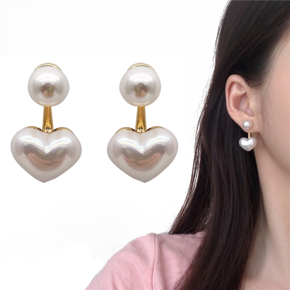 Anting Stud Mutiara Bentuk Hati Multi Warna Gaya Elegan Untuk Wanita