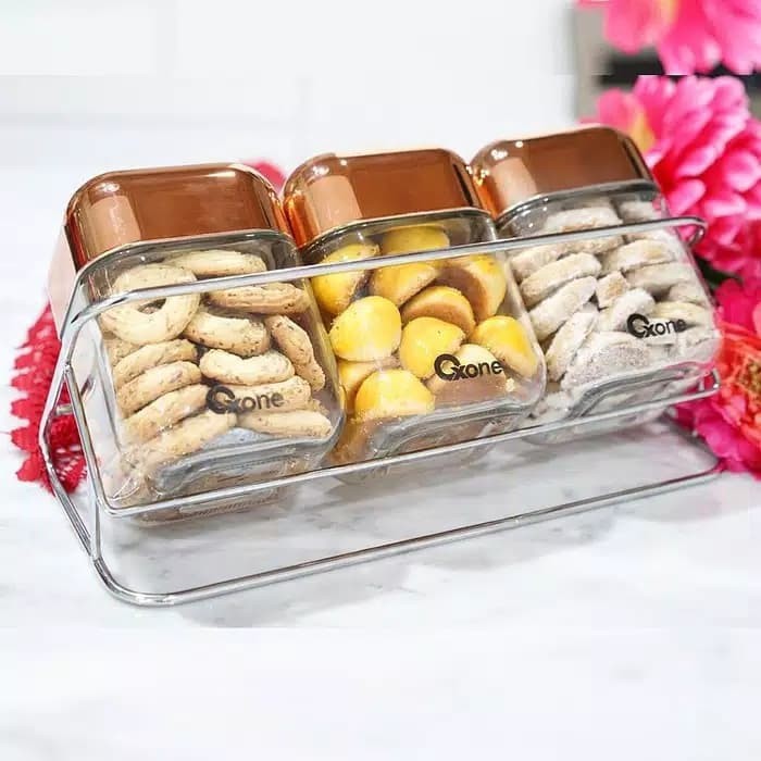 Storage Glass Jar 3pc OXONE OX 354R Rosegold Cube OX354R toples kaca