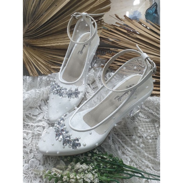 sepatu wedding wanita rafaizoutfit anessmo putih tali 7cm.kaca