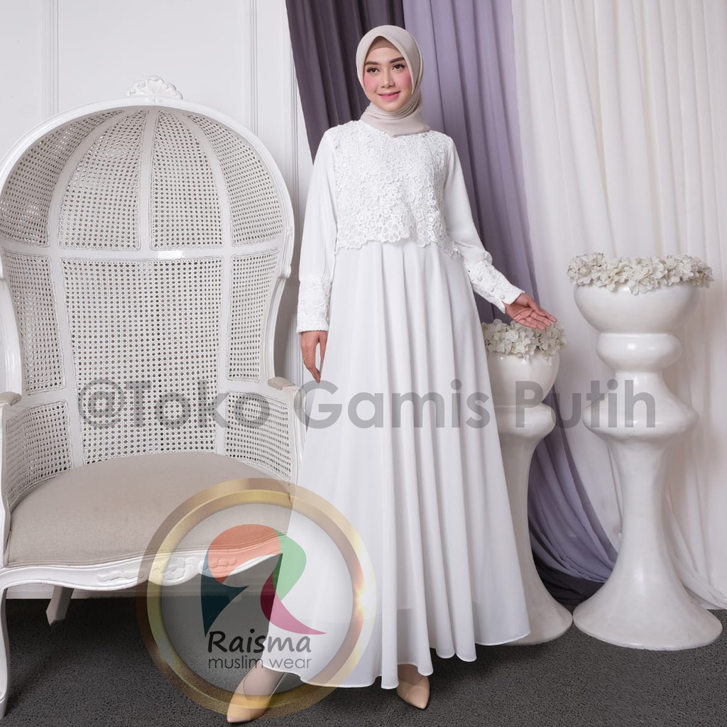 Raisma - Gamis Putih Tulang Lebaran Cantik Dan Elegan Baju Gamis Putih Wanita Terbaru 2022-2