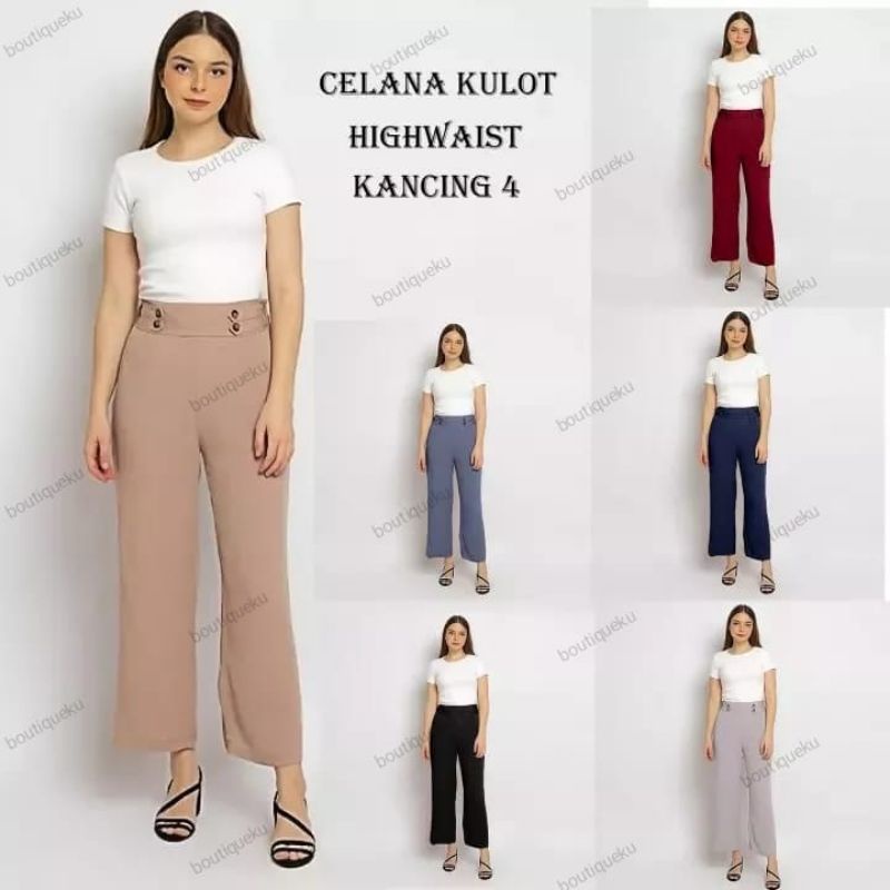 Celana Kulot Kancing Samping 4 Sisi Model Korea Pingang Karet Bahan Scuba Premium Berkualitas Bawaha
