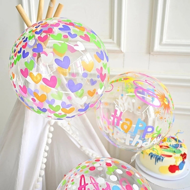 Bobo Ball / Balon Transparan Motif Print Hati / Bulat Bahan Pvc Ukuran 20 Inci Bobo