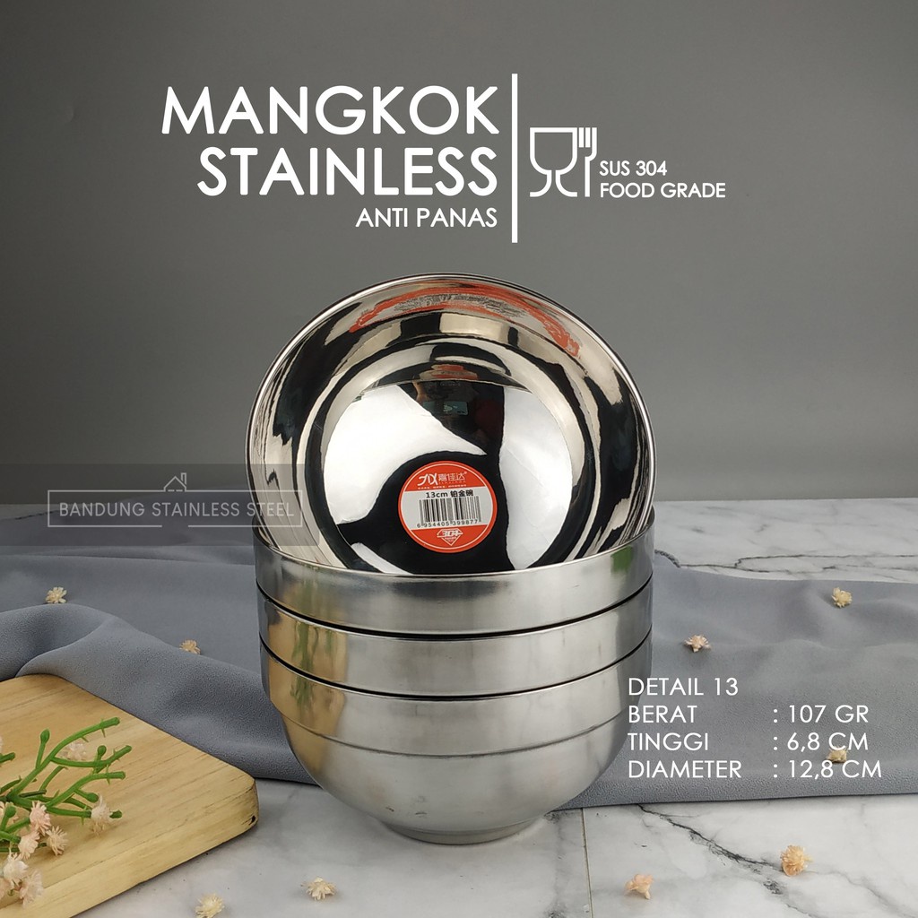 SUS 304 Mangkuk mangkok stainless food grade China bowl 2 lapis anti panas bayi 13cm 11,5cm