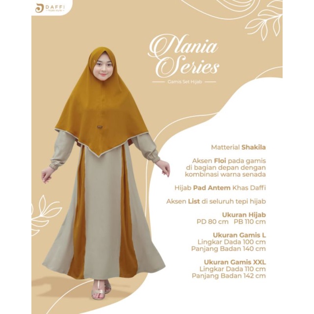 Gamis Nania Daffi gamis wanita cantik kekinian berkualitas ORI daffi ready stok gamis set hijab