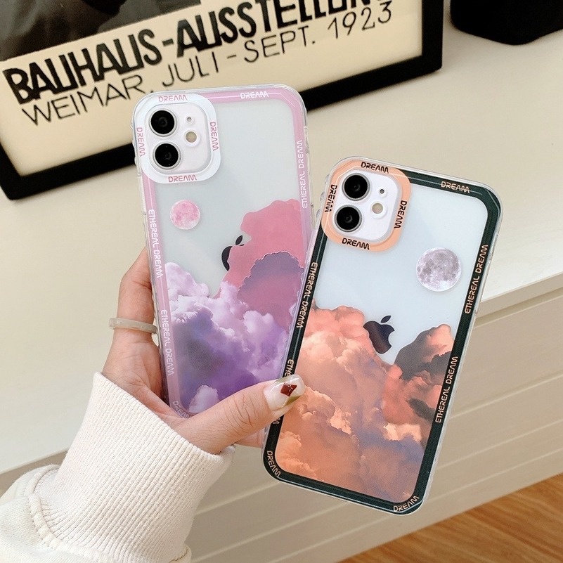 (Ready Stock) Casing Tpu iPhone 14 13 12 11 Pro Max Iphone 11 Pro Max X Xr Xs Max Se 2020 7 + 8 7 6 6s Plus SE 2020 Gambar Bulan Dan Awan