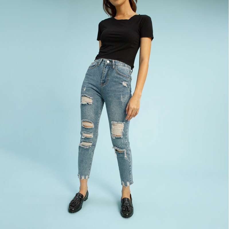 VIERLIN - Jeans 8828 - CELANA JEANS SOBEK WANITA RIPPED HIGHWAIST