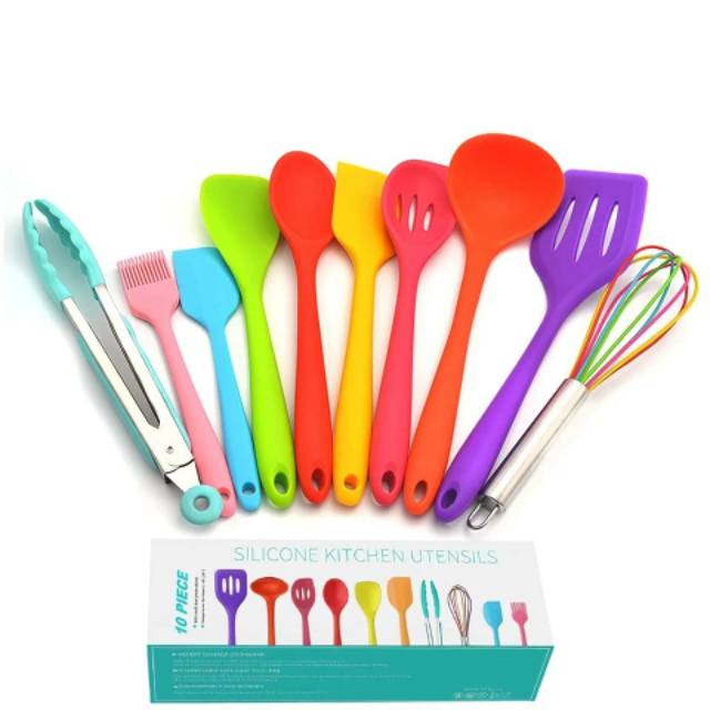 Silicone Utensil Set 10 pcs / peralatan masak sutil spatula silikon warna warni