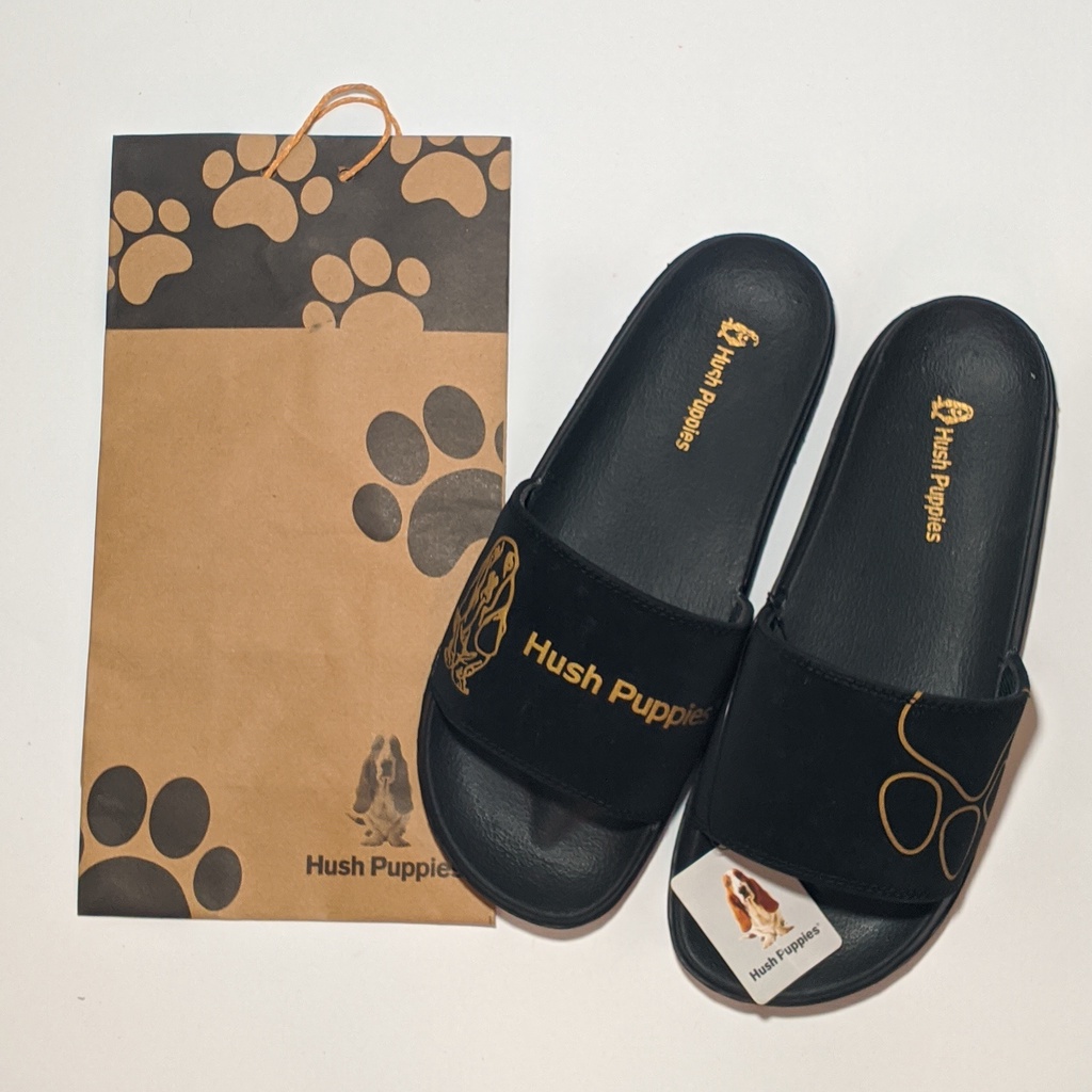 SANDAL Hush Puppies - Black Gold Hush Puppies Paws Slippers sandals PRIA WANITA UNISEX CASUAL