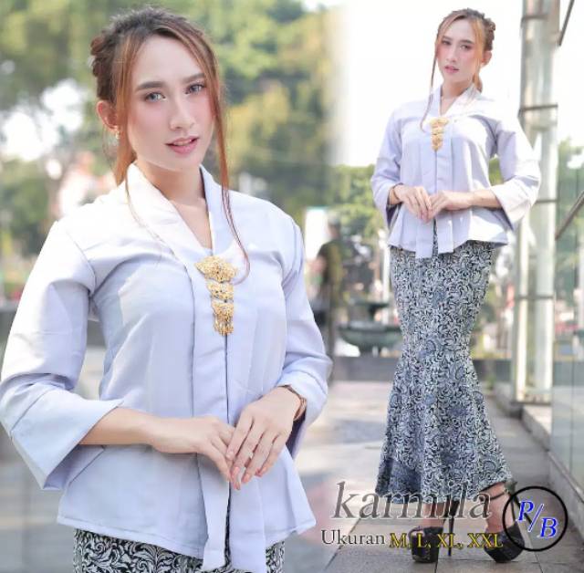 Real pict!!! kebaya kutubaru floy balotelli polos mix rok duyung / abu / dusty / mocca / gold /putih