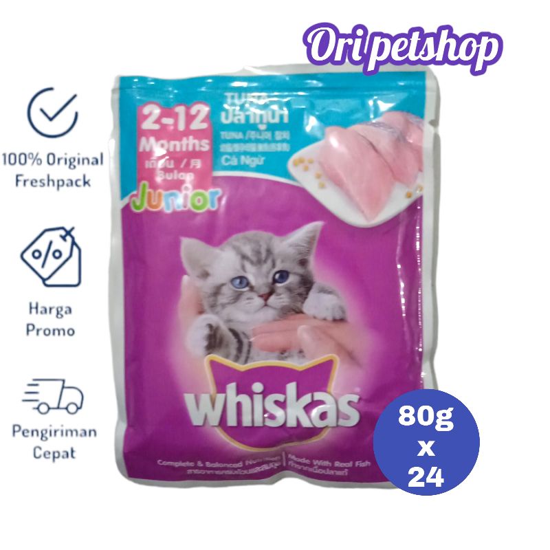 (24 pouch) Whiskas Sachet Pouch 80g Wet Cat Wood - Kitten / Junior Tuna