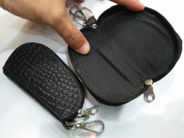 Gantungan kunci resleting kulit asli motif croco