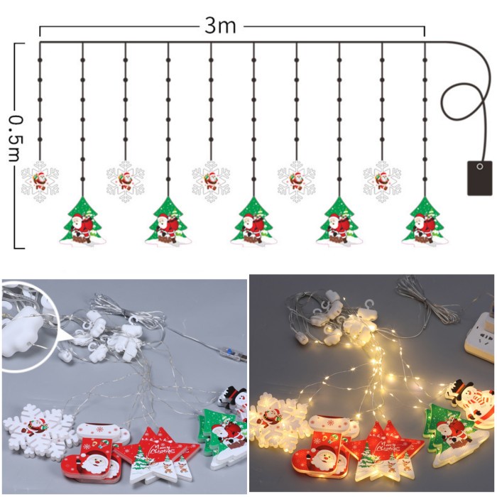 GROSIR Dekorasi Lampu Gantung LED Natal Santa Snowman Socks 3m Murah Hiasan Natal Harga Grosir Termurah