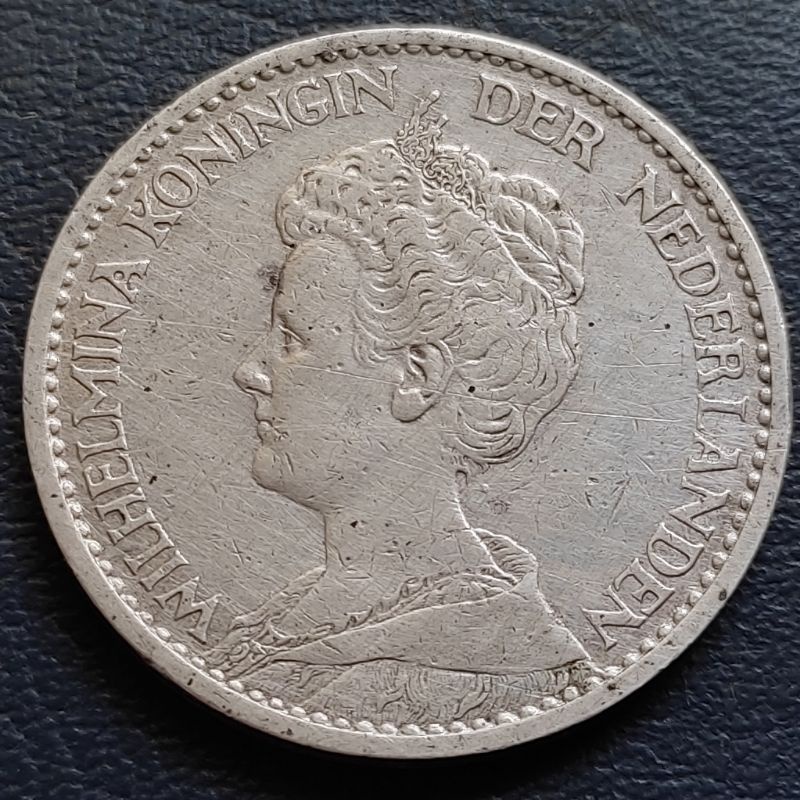 Uang Koin Perak Kuno 1 Gulden Wilhelmina Mantel Tahun 1913 Silver Coin