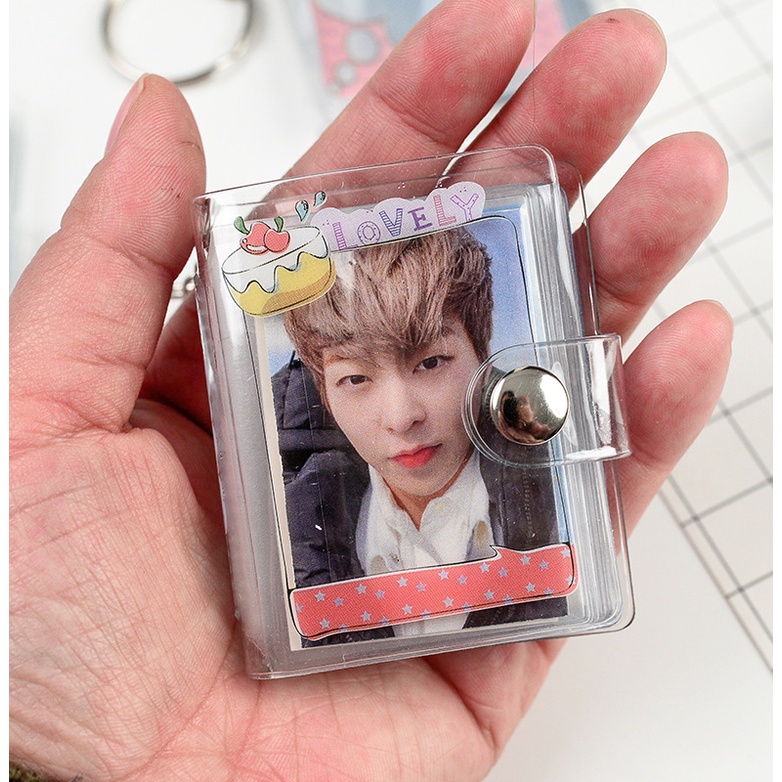 Mini 1 Inch 2 Inch Photo Album 16 Pockets INS Jelly Color Glitter Transparent ID Card Holder Keychain Pendant