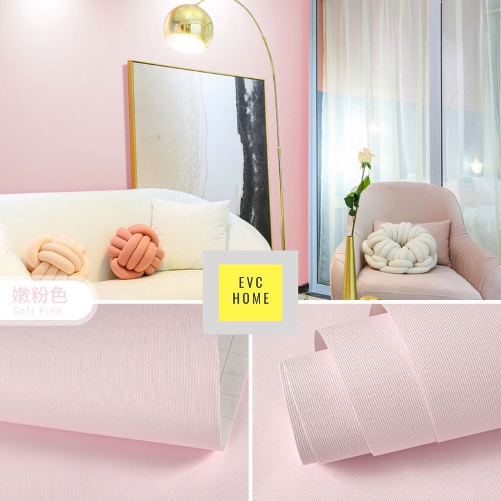 EVCHOME 45CM x 10M Wallpaper Sticker Dinding Polos 3D Korea Premium/Wallstiker Embos Dekorasi Dinding-Soft Pink